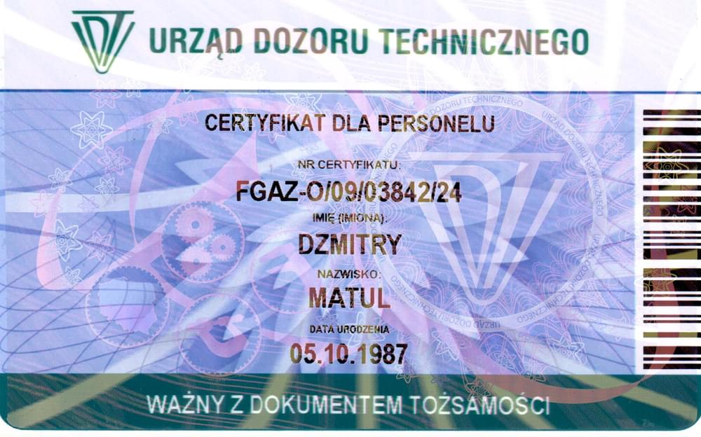 certyfikat F-GAZ